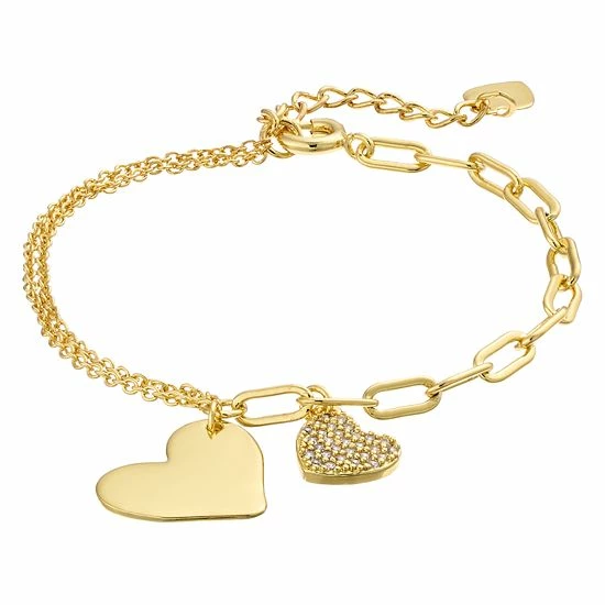 Discount 👏 Unbranded 14k Gold Over Silver Cubic Zirconia Hearts Adjustable Bracelet Gold Tone 🛒 - Image 3
