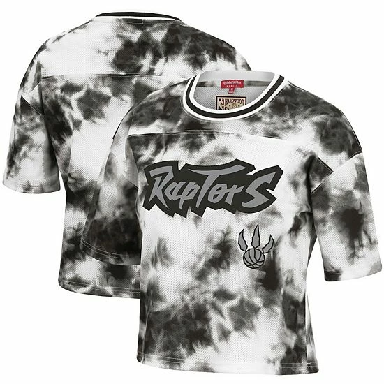 Wholesale ๐ Unbranded ๐ฉ Women's Mitchell & Ness Black/White Toronto Raptors Hardwood Classics Tie-Dye Cropped T-Shirt ๐