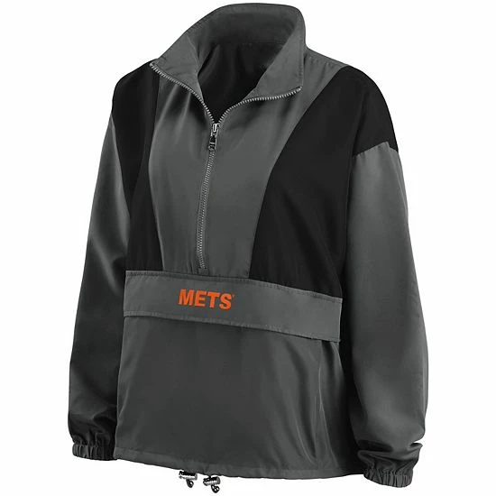 Cheapest ✔️ Unbranded 👩 Women's WEAR By Erin Andrews Charcoal New York Mets Packable Half-Zip Jacket ✨ - Image 3