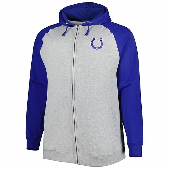 Budget โ Unbranded Men's Heather Gray Indianapolis Colts Big & Tall Fleece Raglan Full-Zip Hoodie Jacket ๐ฅ - Image 3