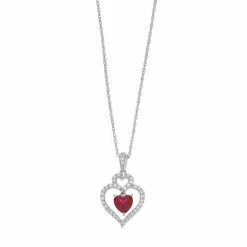 Brand new 💯 Unbranded Sterling Silver Lab-Created Ruby & Lab-Created White Sapphire Heart Pendant Necklace 😉