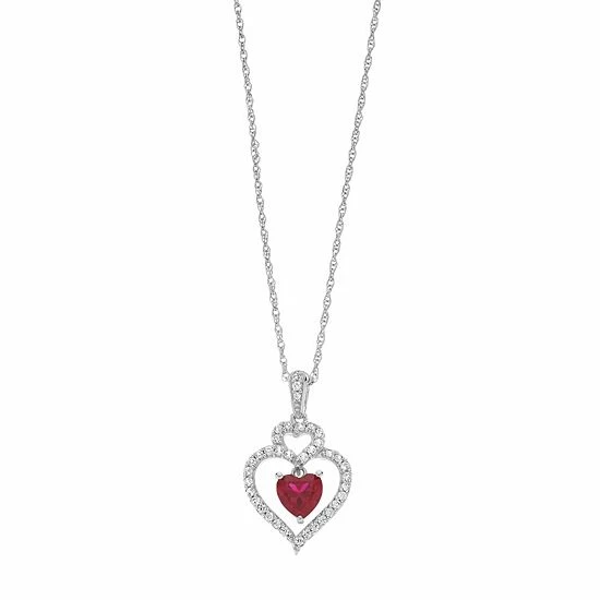 Brand new 💯 Unbranded Sterling Silver Lab-Created Ruby & Lab-Created White Sapphire Heart Pendant Necklace 😉