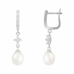 Wholesale 🔥 Unbranded Sterling Silver Freshwater Pearl & Cubic Zirconia Dangle Earrings 🎁