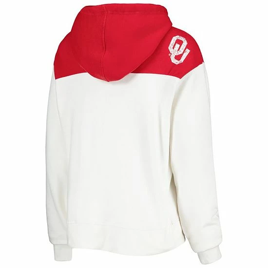 New 🔥 Unbranded 👩 Women's Pressbox White/Crimson Oklahoma Sooners Chicago 2-Hit Yoke Pullover Hoodie 🎉 - Image 4