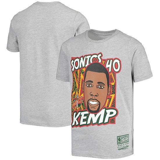 Coupon ๐งจ Unbranded Youth Mitchell & Ness Shawn Kemp Gray Seattle SuperSonics Hardwood Classics King Of The Court Player T-Shirt โจ - Image 2
