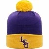 New 🎁 Unbranded Men's Top Of The World Purple/Gold LSU Tigers Core 2-Tone Cuffed Knit Hat With Pom ⭐