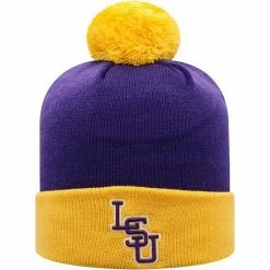 New 🎁 Unbranded Men's Top Of The World Purple/Gold LSU Tigers Core 2-Tone Cuffed Knit Hat With Pom ⭐