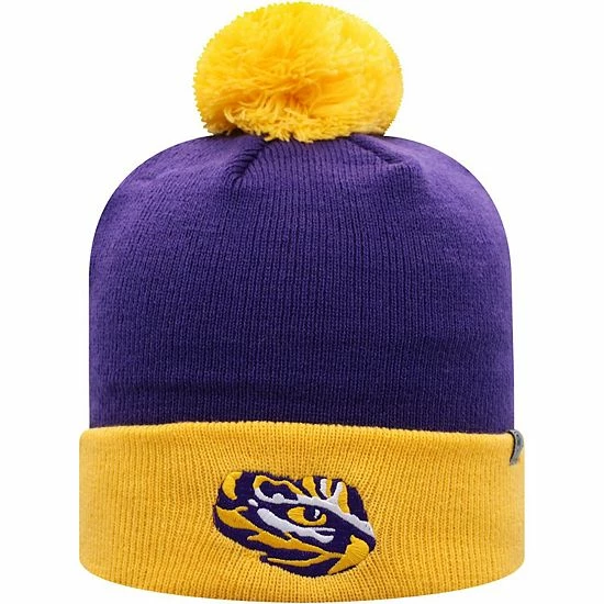 New 🎁 Unbranded Men's Top Of The World Purple/Gold LSU Tigers Core 2-Tone Cuffed Knit Hat With Pom ⭐ - Image 3