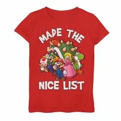 Outlet 🤩 Unbranded 👧 Girls 7-16 Nintendo Super Mario "Made The Nice List" Graphic Tee Red 🌟