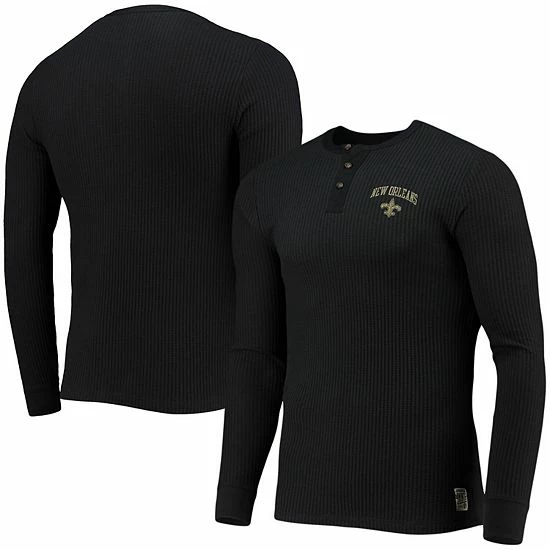 Brand new โจ Unbranded Men's Junk Food Black New Orleans Saints Thermal Henley Long Sleeve T-Shirt ๐