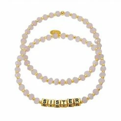 Best deal ❤️ Unbranded 18k Gold Flash Plated "SISTER" Pink Rondelle Beaded Stretch Bracelet Duo Set 😉