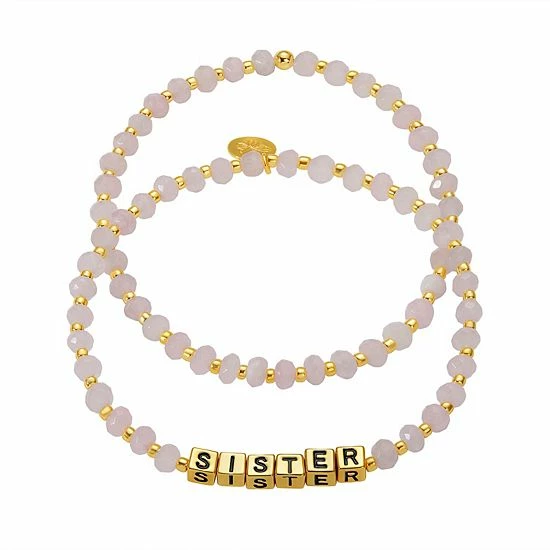 Best deal ❤️ Unbranded 18k Gold Flash Plated "SISTER" Pink Rondelle Beaded Stretch Bracelet Duo Set 😉