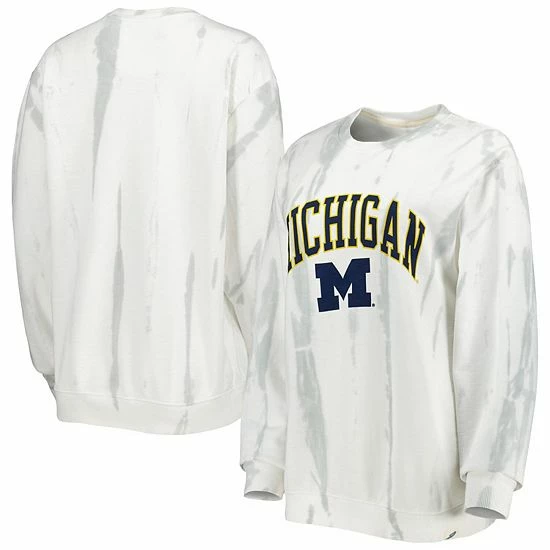 Deals ✨ Unbranded Men's League Collegiate Wear White/Silver Michigan Wolverines Classic Arch Dye Terry Crewneck Pullover Sweatshirt ✨