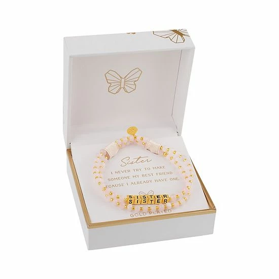 Best deal ❤️ Unbranded 18k Gold Flash Plated "SISTER" Pink Rondelle Beaded Stretch Bracelet Duo Set 😉 - Image 2