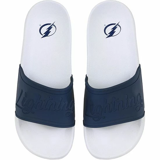 Hot Sale ⭐ Unbranded 👩 Women's FOCO Tampa Bay Lightning Script Wordmark Slide 🩴 Sandals 🔔