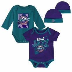 Promo 🔥 Unbranded Infant Mitchell & Ness Purple/Teal Utah Jazz Hardwood Classics Bodysuits & Cuffed Knit Hat Set 🥰