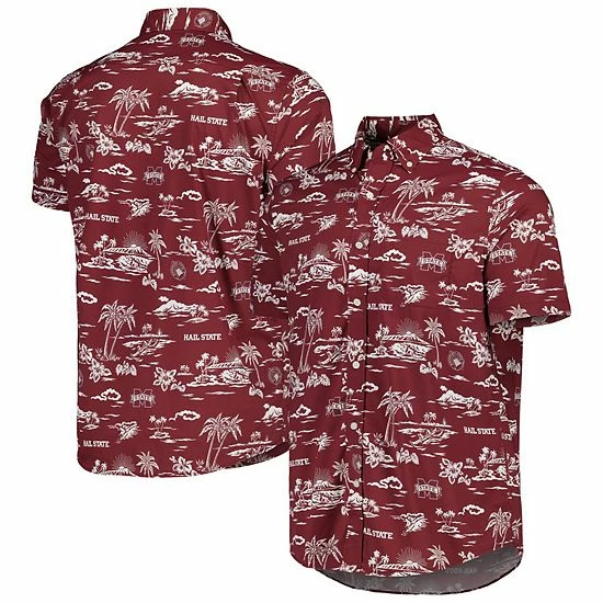 Best Sale 👍 Unbranded Men's Reyn Spooner Maroon Mississippi State Bulldogs Performance Button-Down 👕 Shirt 🛒