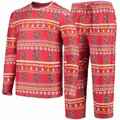 New ⌛ Unbranded Men's Concepts Sport Red Maryland Terrapins Ugly Sweater Long Sleeve T-Shirt And Pants Sleep Set 🎁