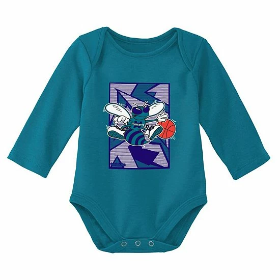 Deals ๐ Unbranded Newborn & Infant Mitchell & Ness Purple/Teal Charlotte Hornets 3-Piece Hardwood Classics Bodysuits & Cuffed Knit Hat Set ๐ฅ - Image 3