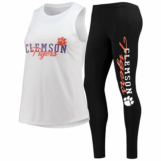 Wholesale 👏 Unbranded 👩 Women's Concepts Sport White/Black Clemson Tigers Tank Top And Leggings Sleep Set 👍