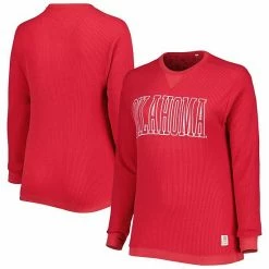 Outlet 🤩 Unbranded 👩 Women's Pressbox Crimson Oklahoma Sooners Surf Plus Size Southlawn Waffle-Knit Thermal Tri-Blend Long Sleeve T-Shirt 💯