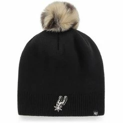 Best Sale 😀 Unbranded 👩 Women's '47 Black San Antonio Spurs Serengeti Knit Beanie With Pom 👏