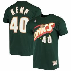 Best Sale 🔥 Unbranded Men's Mitchell & Ness Shawn Kemp Green Seattle SuperSonics Hardwood Classics Stitch Name & Number T-Shirt 🎉
