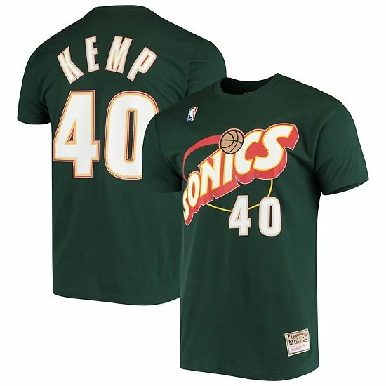 Best Sale 🔥 Unbranded Men's Mitchell & Ness Shawn Kemp Green Seattle SuperSonics Hardwood Classics Stitch Name & Number T-Shirt 🎉