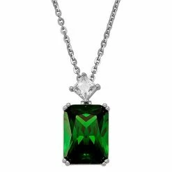 Outlet ✨ Unbranded Sterling Silver Green Cubic Zirconia Drop Pendant Necklace 🛒