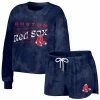 Coupon 😍 Unbranded 👩 Women's WEAR By Erin Andrews Navy Boston Red Sox Tie-Dye Cropped Pullover Sweatshirt & Shorts Lounge Set 🤩