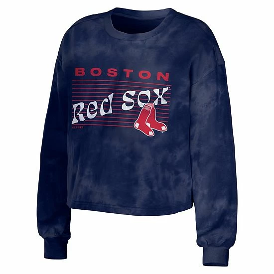Coupon 😍 Unbranded 👩 Women's WEAR By Erin Andrews Navy Boston Red Sox Tie-Dye Cropped Pullover Sweatshirt & Shorts Lounge Set 🤩 - Image 3