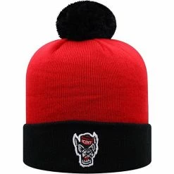 Buy 💯 Unbranded Men's Top Of The World Red/Black NC State Wolfpack Core 2-Tone Cuffed Knit Hat With Pom 🎉
