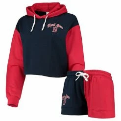 Outlet 🔔 Unbranded 👩 Women's FOCO Navy/Red Boston Red Sox Color-Block Pullover Hoodie & Shorts Lounge Set 😉