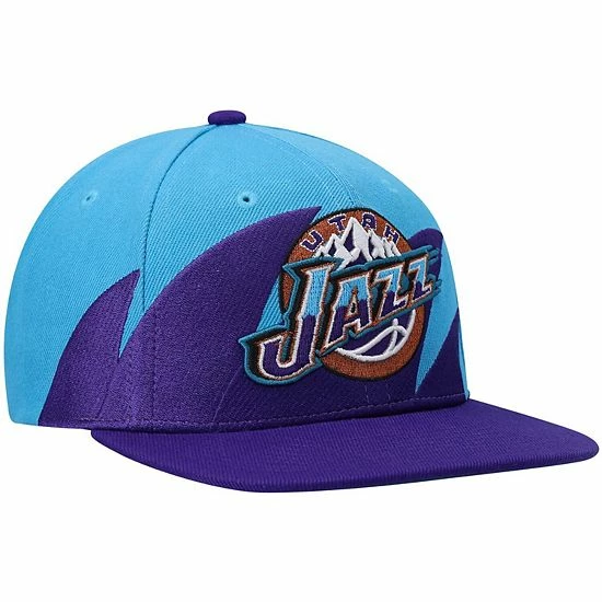 Outlet ❤️ Unbranded Men's Mitchell & Ness Turquoise/Purple Utah Jazz Hardwood Classics Sharktooth Snapback Hat ✨ - Image 4