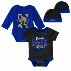 Best Sale ❤️ Unbranded Infant Mitchell & Ness Black/Blue Orlando Magic Hardwood Classics Bodysuits & Cuffed Knit Hat Set 🌟