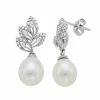 Deals ⌛ Unbranded Sterling Silver Freshwater Cultured Pearl & Cubic Zirconia Leaf Drop Earrings 👍