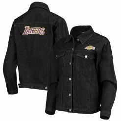 Discount 🤩 Unbranded 👩 Women's The Wild Collective Black Los Angeles Lakers Patch Denim Button-Up Jacket 🥰