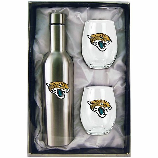 Hot Sale ❤️ Unbranded Jacksonville Jaguars 28oz. Stainless Steel Bottle With Stemless Glass Tumblers Set 🎁