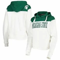 New ⌛ Unbranded 👩 Women's Pressbox White/Green Michigan State Spartans Chicago 2-Hit Yoke Pullover Hoodie 🎁
