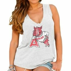 Hot Sale 🎁 Unbranded 👩 Womens Arkansas Razorbacks Original Retro Brand Cream Relaxed Henley Tank Top ⭐