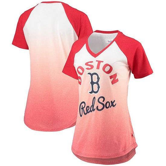 Best Pirce ⌛ Unbranded 👩 Women's G-III Sports By Carl Banks Red/White Boston Red Sox Shortstop Ombre Raglan V-Neck T-Shirt 😉 - Image 2