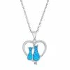 Promo 🛒 Unbranded Sterling Silver Lab-Created Blue Opal Cats In Heart Necklace 🔔