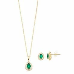 Best Pirce 😍 Unbranded 14k Gold Over Silver Lab-Created Emerald & Lab-Created White Sapphire Teardrop Pendant & Earring Set 🥰