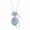 Cheap 🧨 Unbranded Sterling Silver Larimar Cat Pendant Necklace ⌛