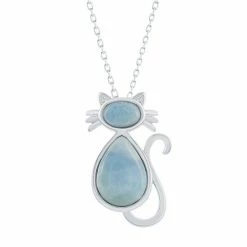 Cheap 🧨 Unbranded Sterling Silver Larimar Cat Pendant Necklace ⌛