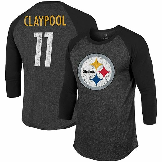 Cheapest ๐ Unbranded Men's Fanatics Branded Chase Claypool Black Pittsburgh Steelers Team Player Name & Number Tri-Blend Raglan 3/4-Sleeve T-Shirt ๐