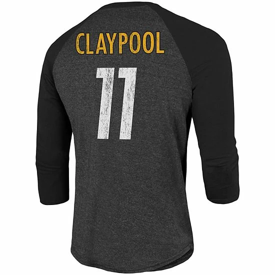 Cheapest ๐ Unbranded Men's Fanatics Branded Chase Claypool Black Pittsburgh Steelers Team Player Name & Number Tri-Blend Raglan 3/4-Sleeve T-Shirt ๐ - Image 4
