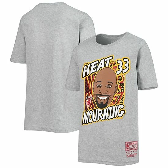 Wholesale ๐ฏ Unbranded Youth Mitchell & Ness Alonzo Mourning Heathered Gray Miami Heat Hardwood Classics King Of The Court Player T-Shirt โญ