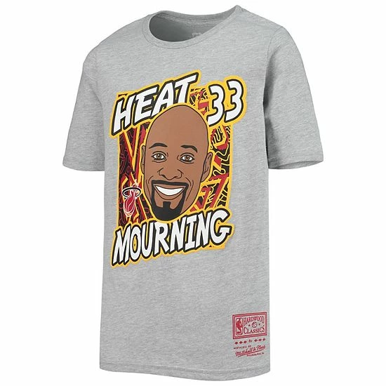 Wholesale ๐ฏ Unbranded Youth Mitchell & Ness Alonzo Mourning Heathered Gray Miami Heat Hardwood Classics King Of The Court Player T-Shirt โญ - Image 2