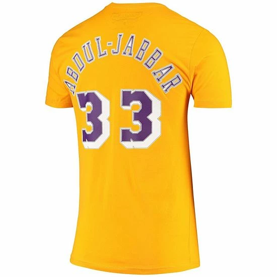 Outlet โ๏ธ Unbranded Men's Mitchell & Ness Kareem Abdul-Jabbar Gold Los Angeles Lakers Hardwood Classics Stitch Name & Number T-Shirt ๐ - Image 3